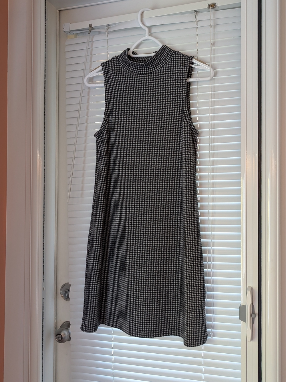 Twik Sleeveless Mock Neck Black and White Houndstooth Dress